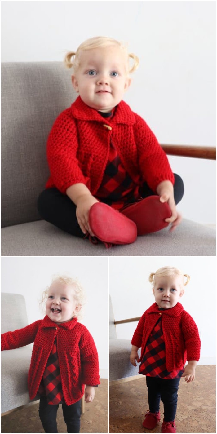 Red Cable Twist Crochet Sweater