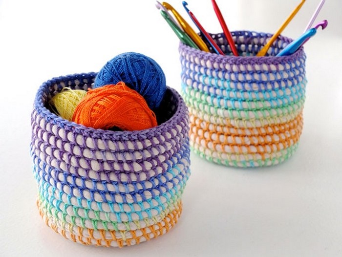 Crochet Rainbow Basket