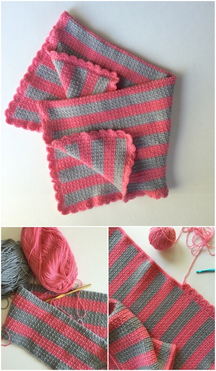 Striped Mesh Stitch Baby Blanket