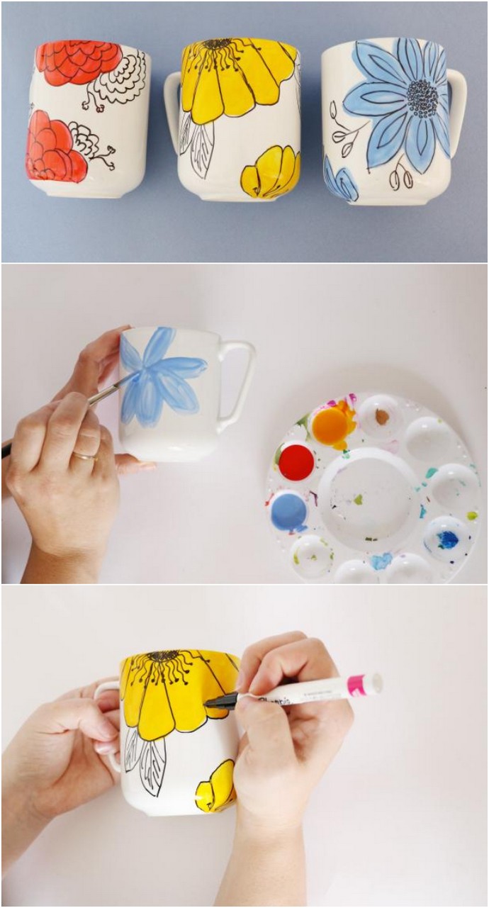 Customize Coffee Mugs With Hand Drawn Flowers