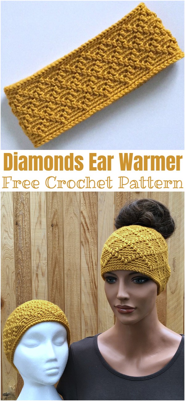 Free Crochet Diamonds Ear Warmer Pattern