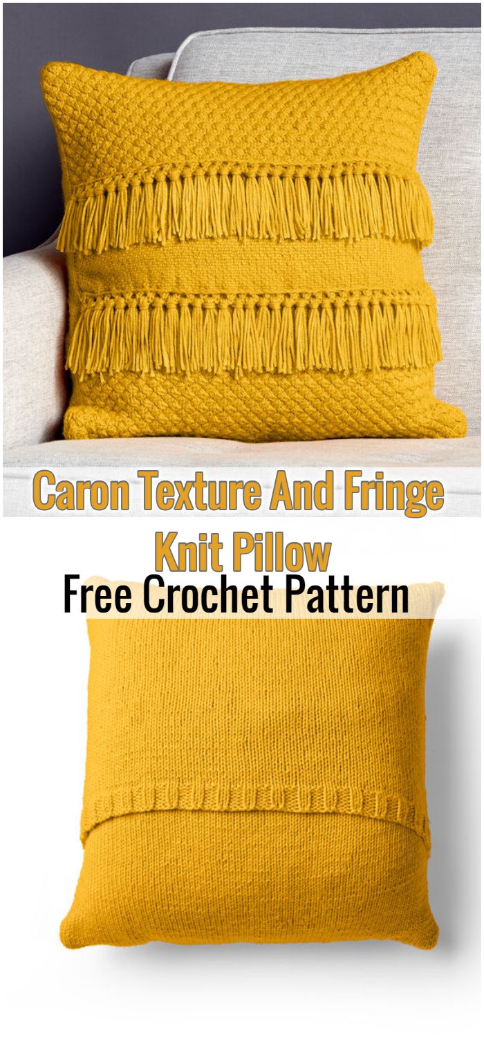Caron Texture And Fringe Knit Pillow