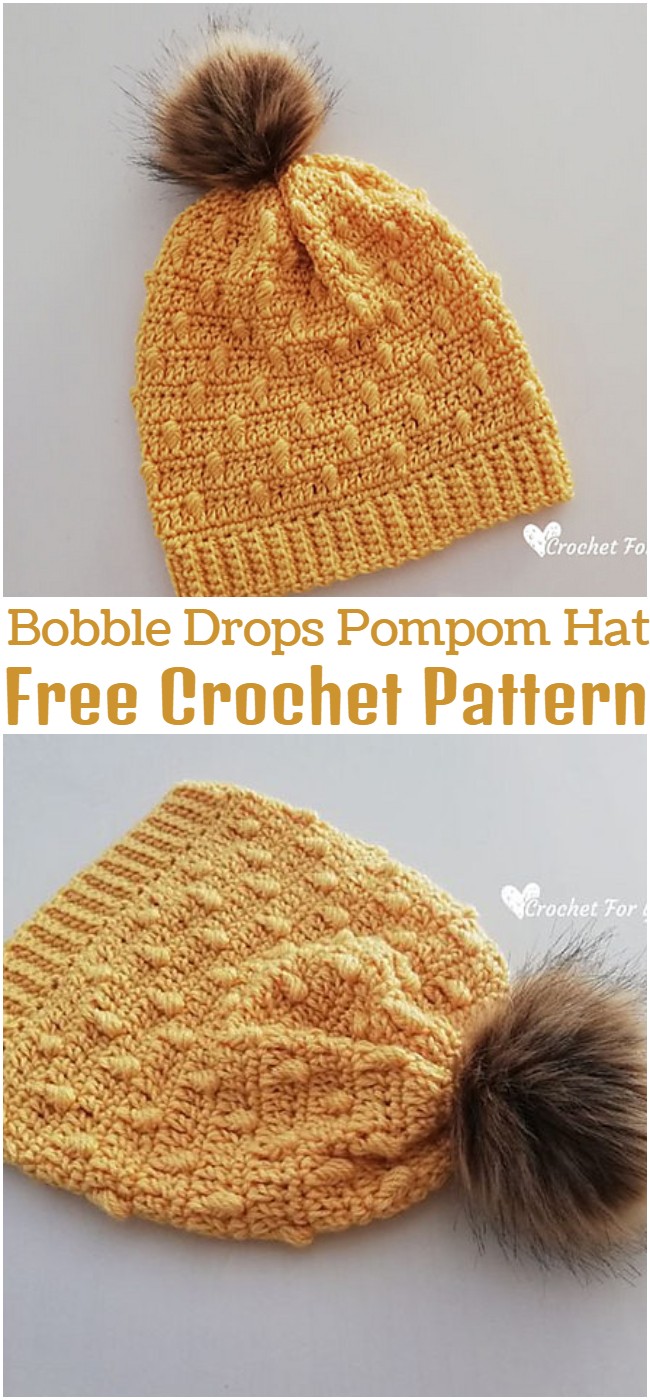 Crochet Bobble Drops Pompom Hat 