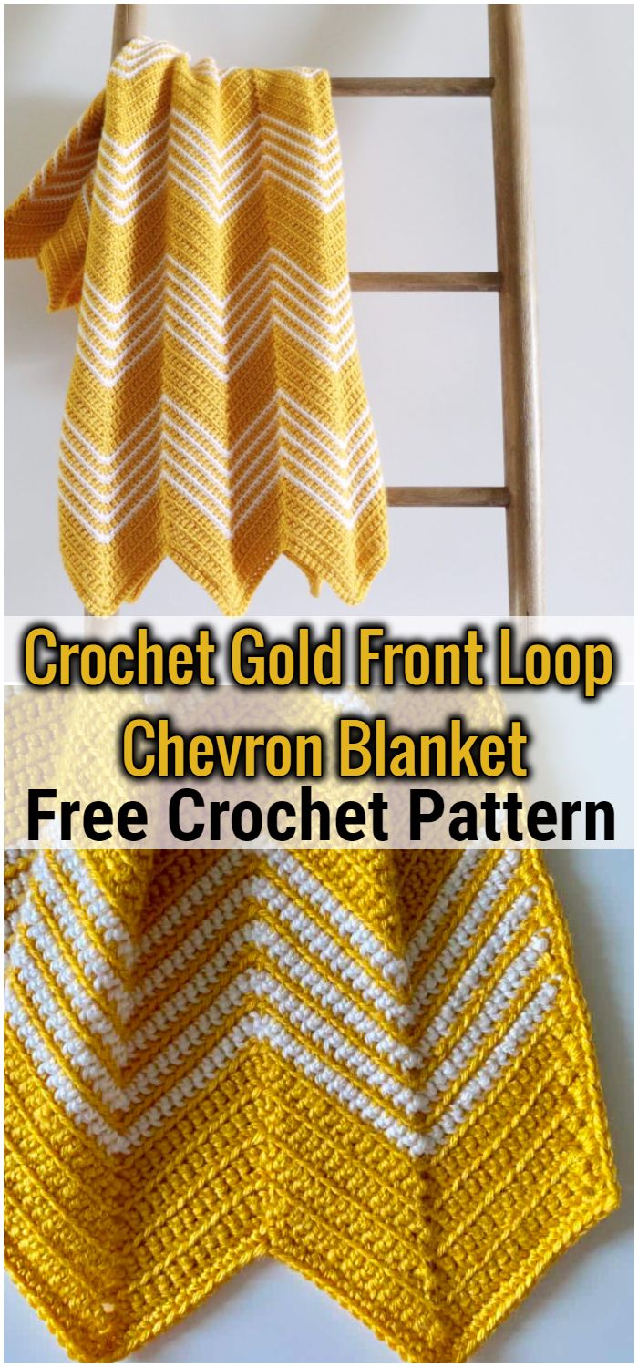 Crochet Gold Front Loop Chevron Blanket