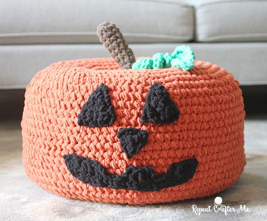 Crochet Jack O Lantern Pumpkin Pouf