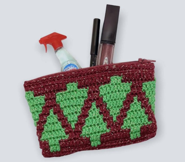 Crochet Mosaic Pouch For Holiday