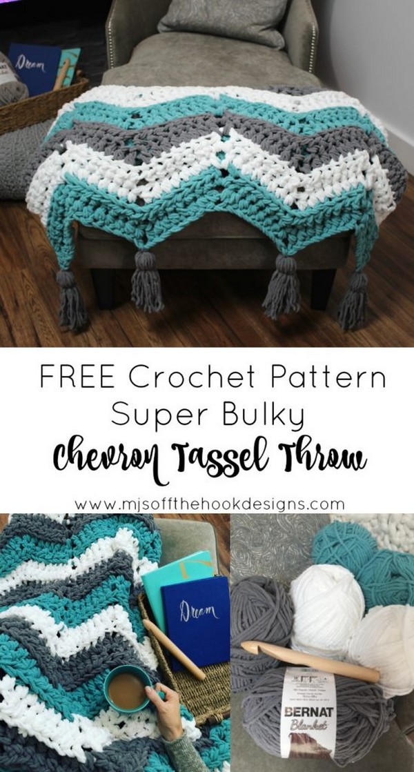 FREE Crochet Pattern Chevron Tassel Throw