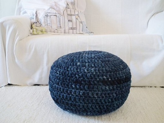Navy Blue Crochet Pouf