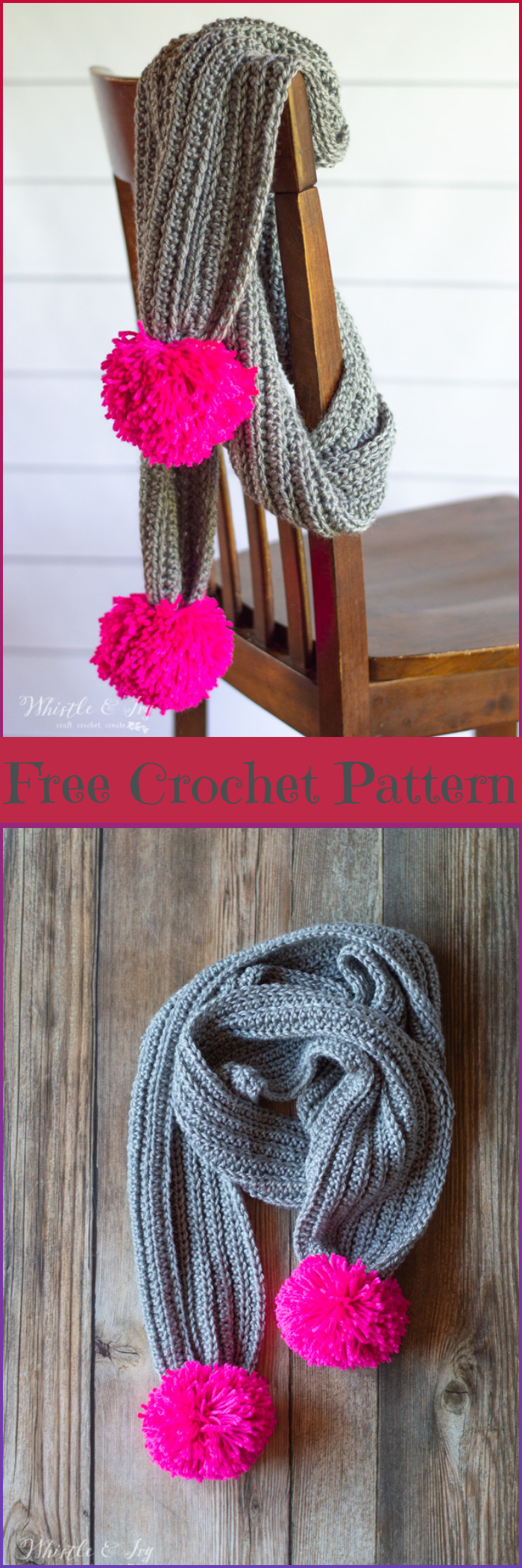 Ribbed Crochet Pom Pom Scarf Free Crochet Pattern