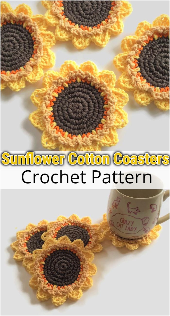 Sunflower Crochet Cotton Coasters