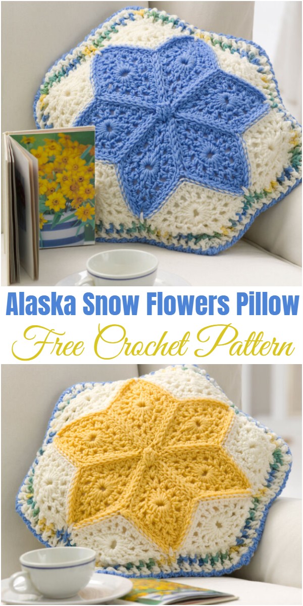 Crochet Alaska Snow Flowers Pillow