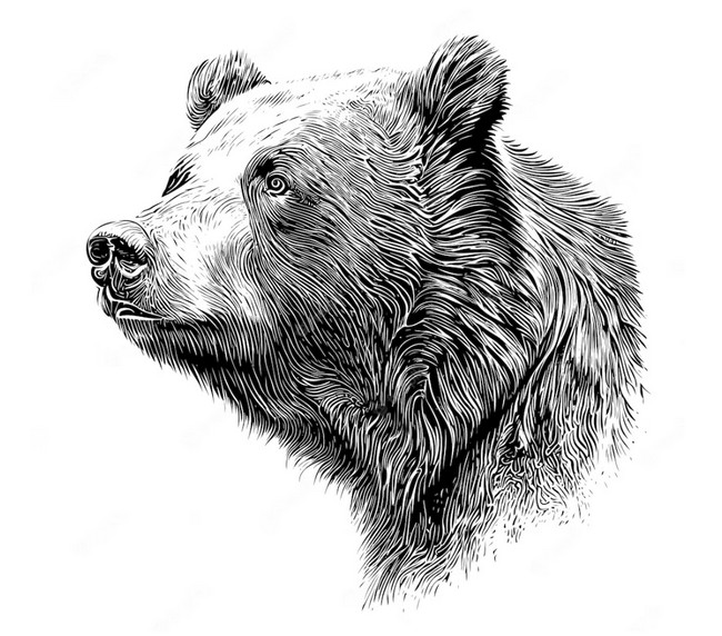  Black And White Drawing Of A Bear's Head