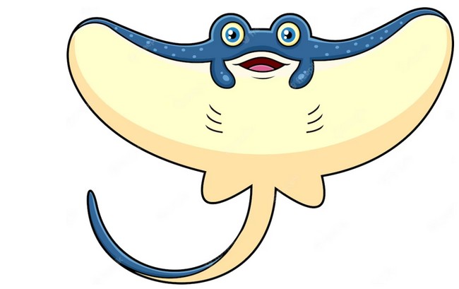 Cute Stingray Fish Cartoon Character Is Swimming Vector Hand Drawn Illustration