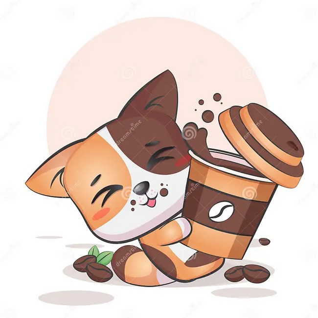Kawaii Coffee Cat Or Cute Animal Drawing