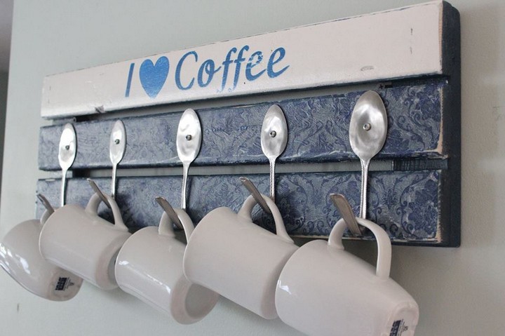 Pallet Coffee Mug Holder With Spoon Hooks