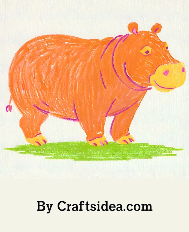 Colorful Hippo Drawing For Kids