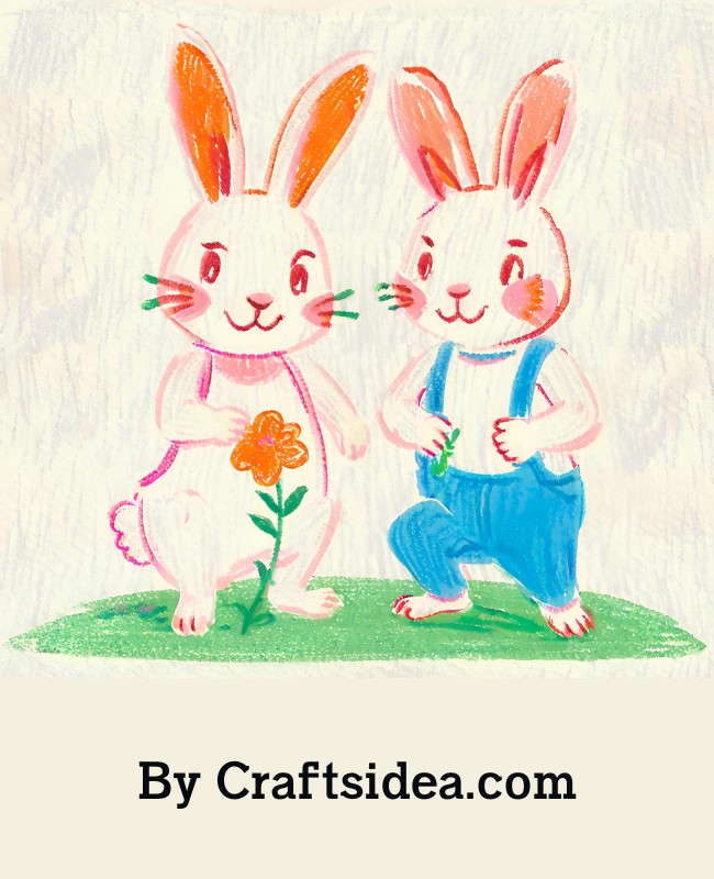 Couple Rabbit With Flower Drawing