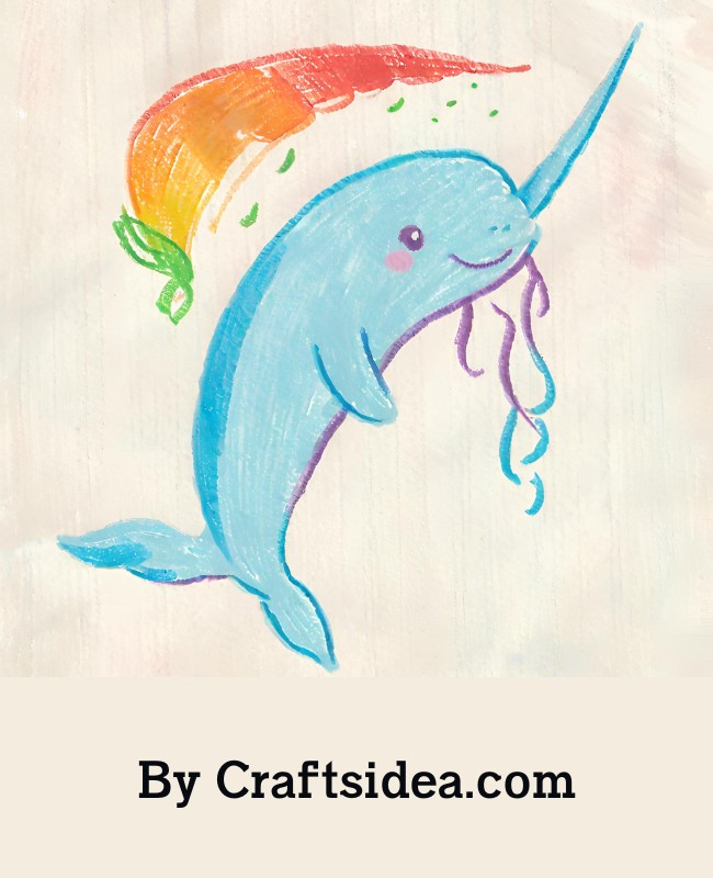 Narwhal Drawing With Rainbow Horn