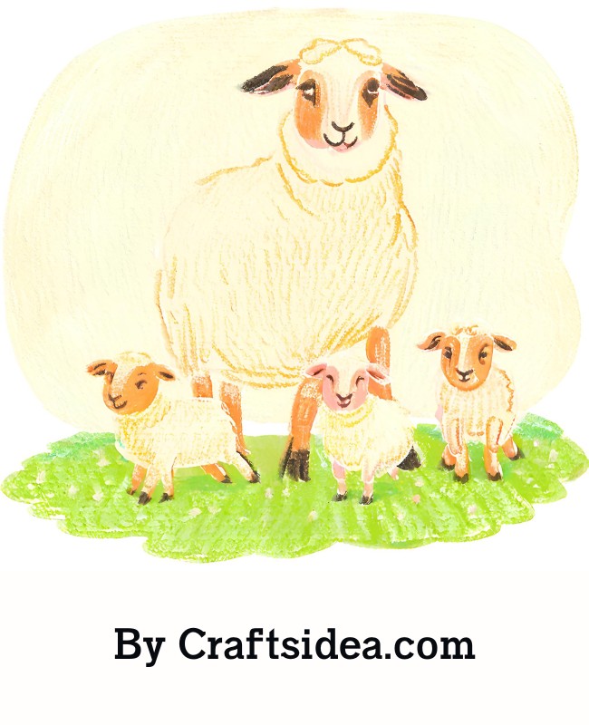 Sheep With Her Babies Drawing